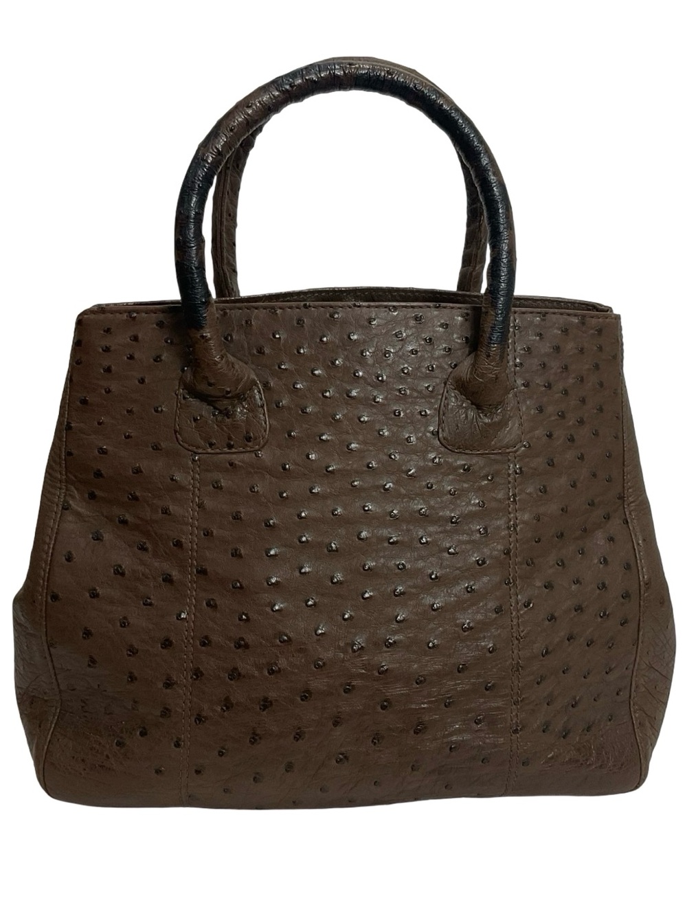 LAI Structured Brown Ostrich Leather Top-Handle Satchel